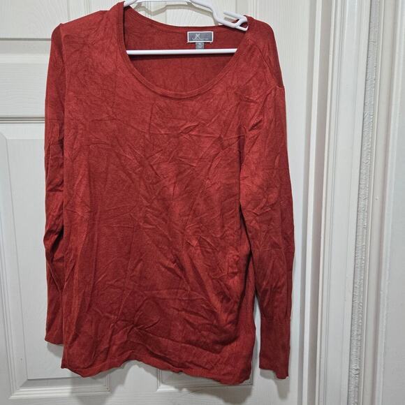 JM Collection Rust Orange Studded Sleeve Sweater Top XL - Picture 9 of 9